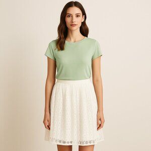 Anthropologie Maeve Lace White Overlay Skirt with Pockets - Size 0